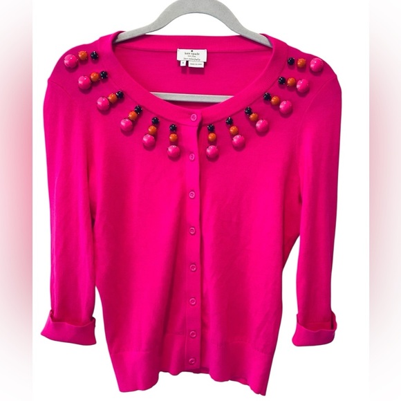Kate Spade Rio Embellished Cardigan Sweater Pink Cotton Jeweled Button Small - Picture 6 of 11